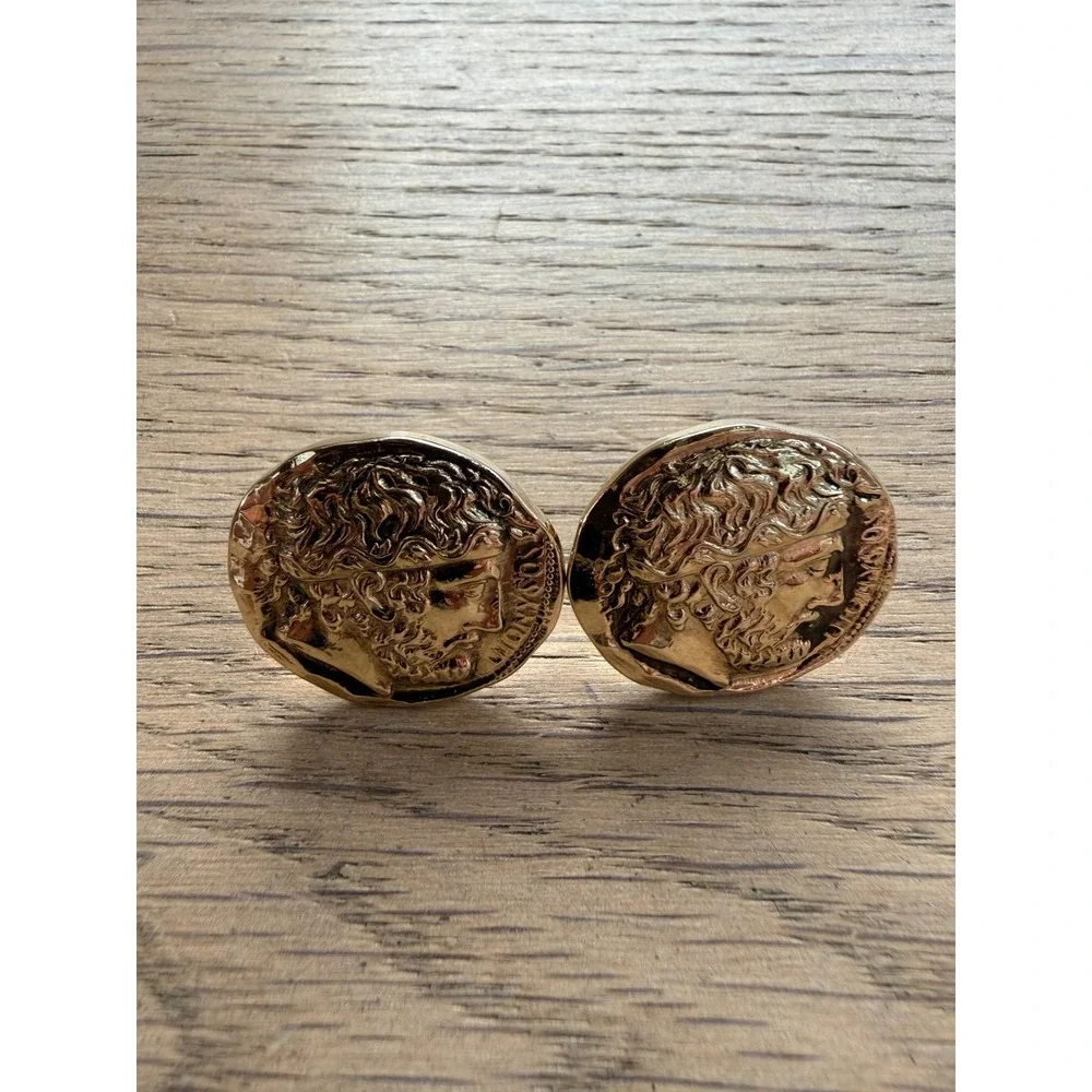 Anson Vintage Gold Tone Greek Roman‎ Coin Cufflinks Dionysus Zeus Profile Mens